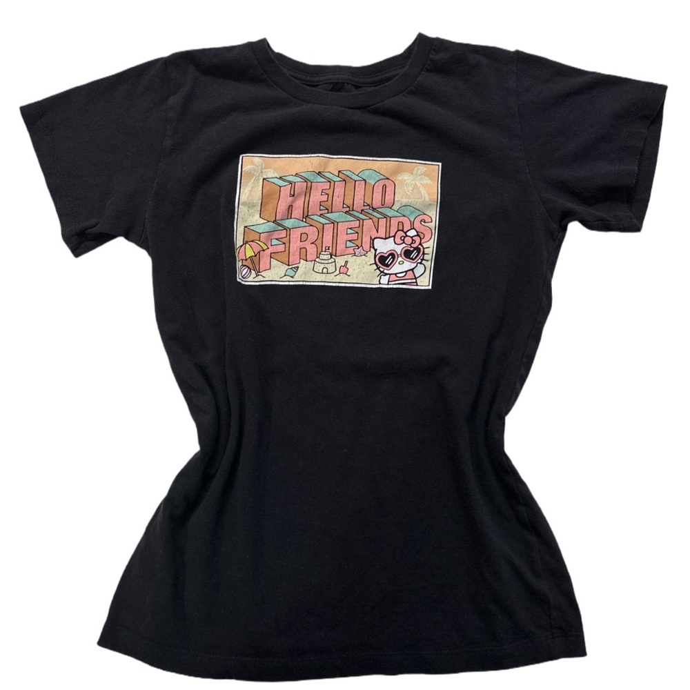 HELLO KITTY women's black beachy graphic tee, XS.